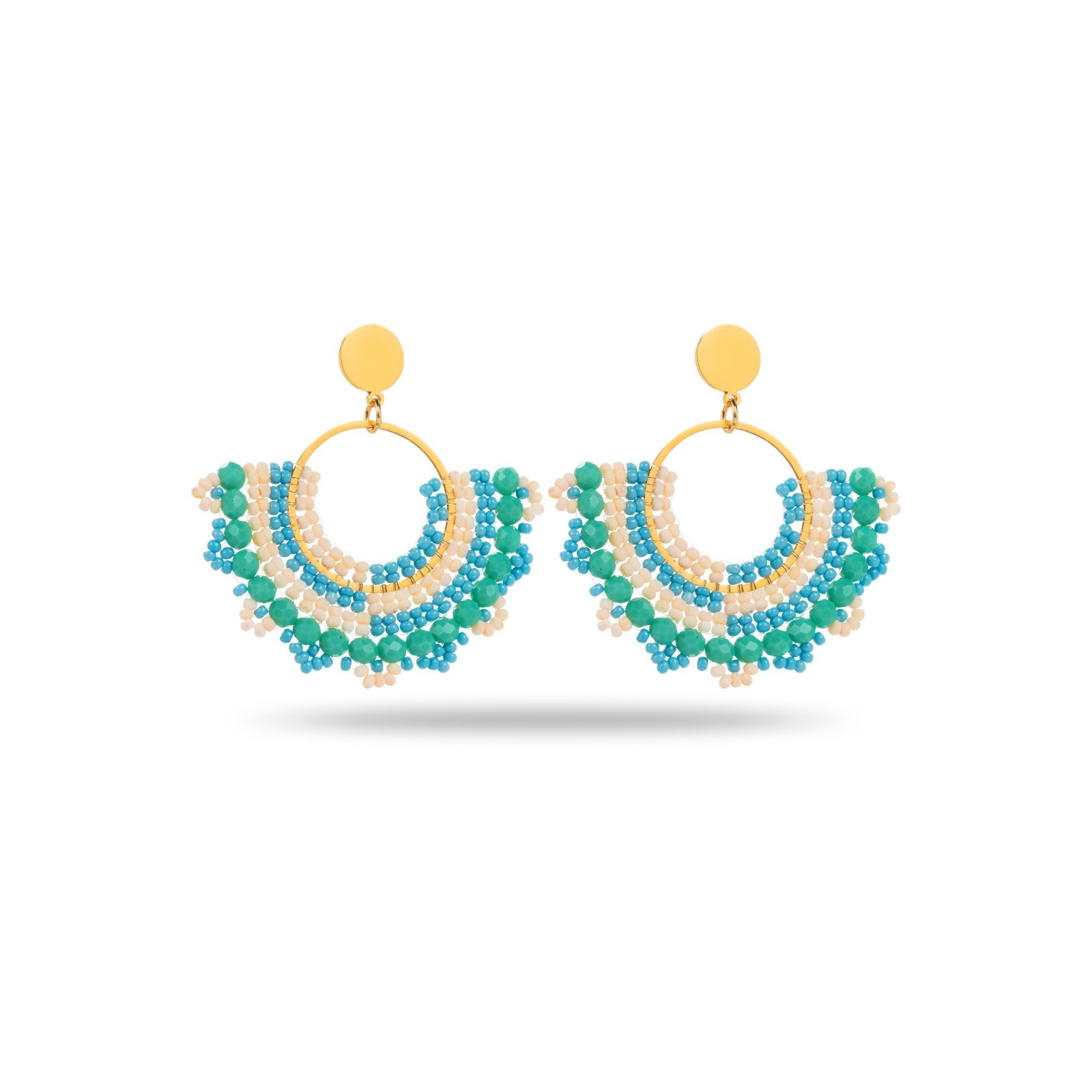 Colored Pearls Fan Earrings Color:Blue
