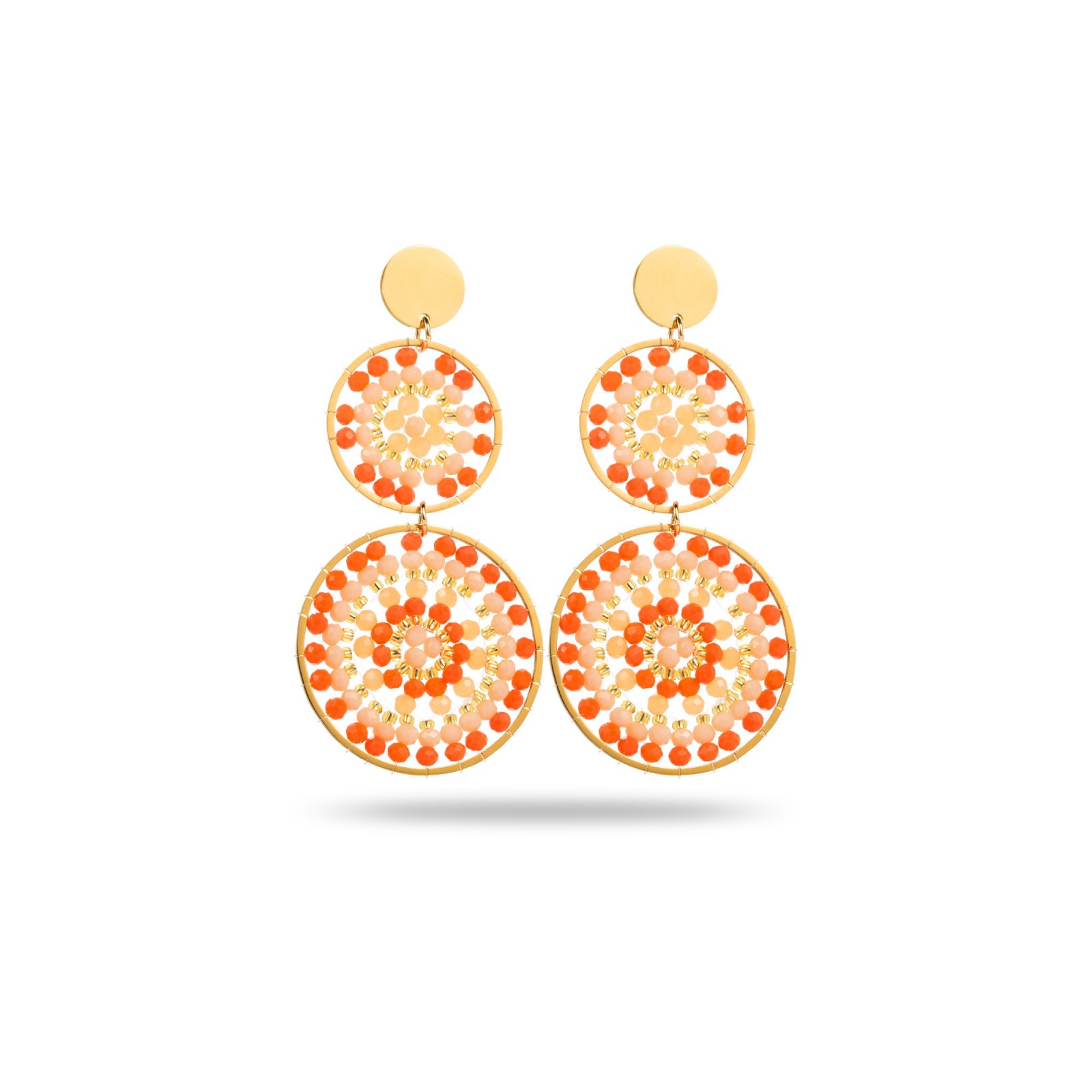 Boucles d'Oreilles Pendantes Triple Anneau avec Perles de Verre Colorées Couleur:Orange