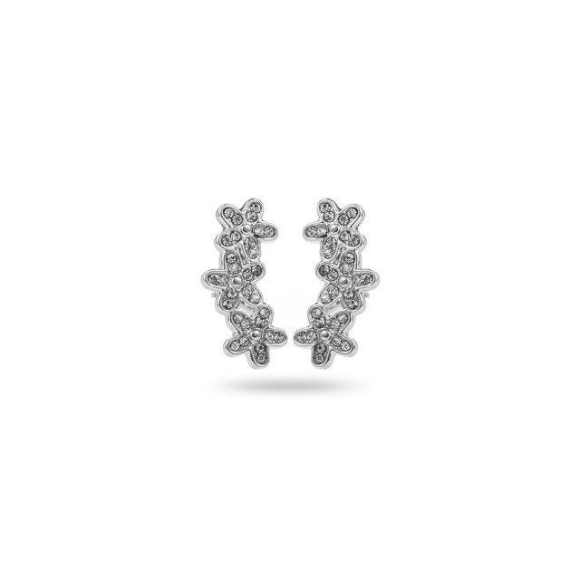 Trio of Mini Rhinestone Flower Earrings Color:Silver