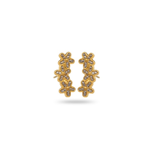 Trio of Mini Rhinestone Flower Earrings Color:Gold