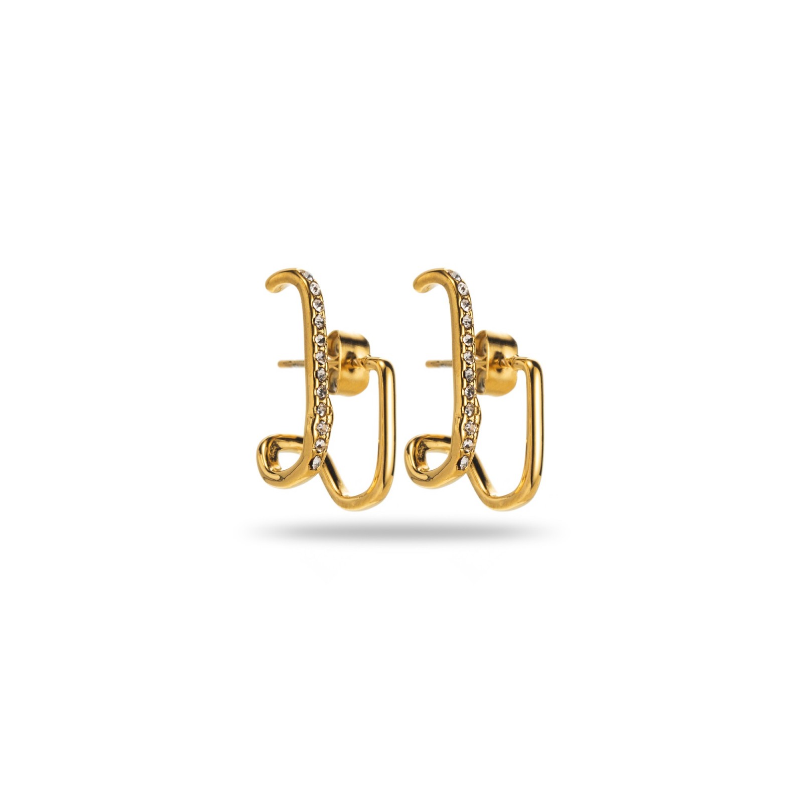 Rhinestone Paved Open Double Hoop Earrings Color:Gold