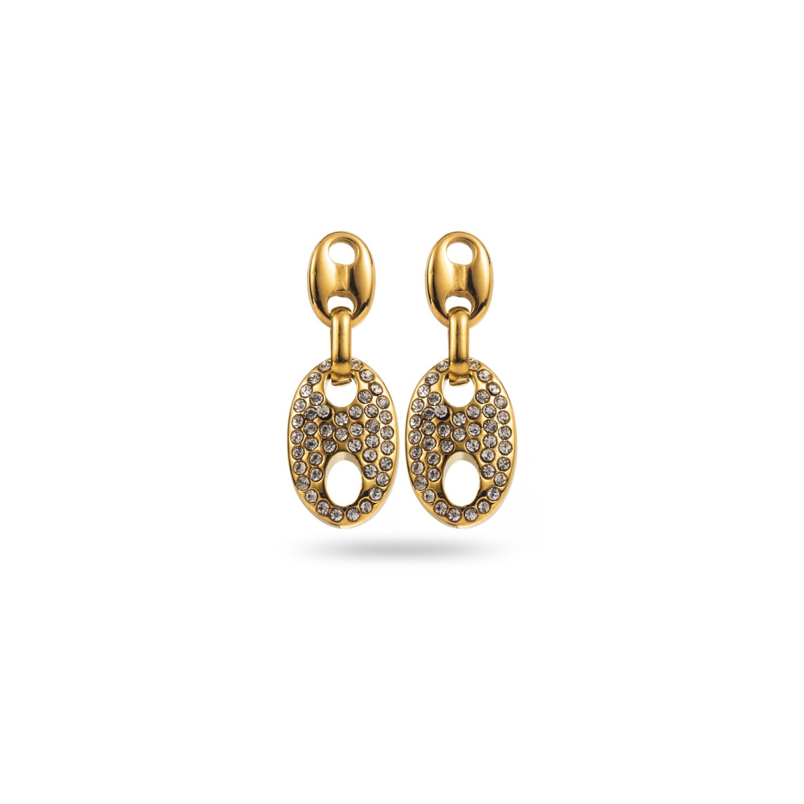 Rhinestone Paved Double Cocoa Seed Earrings Color:Gold