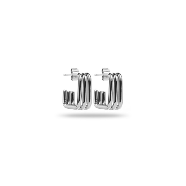 Triple J-Shaped Hoops Earrings Color:Silver