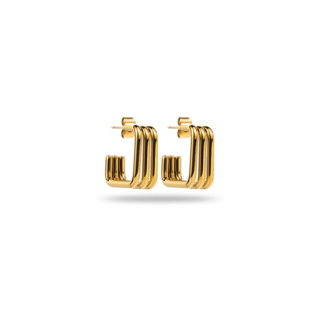 Triple J-Shaped Hoops Earrings Color:Gold