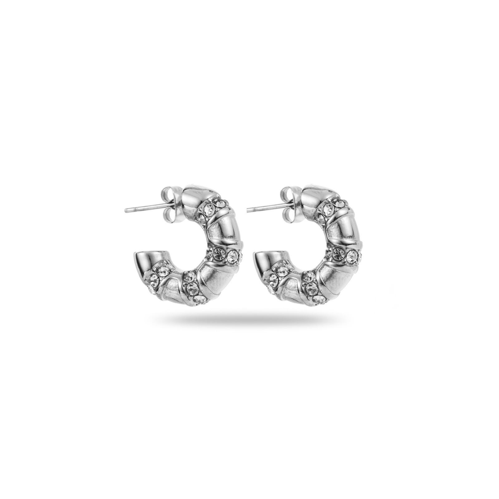 Rhinestone Paved Small Hoops Earrings Color:Silver