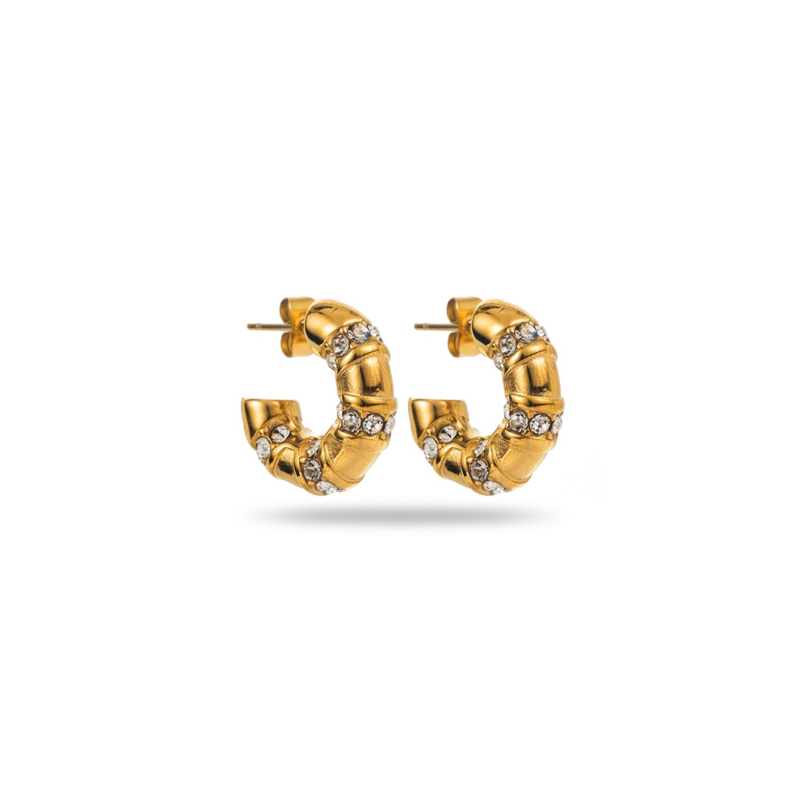Rhinestone Paved Small Hoops Earrings Color:Gold