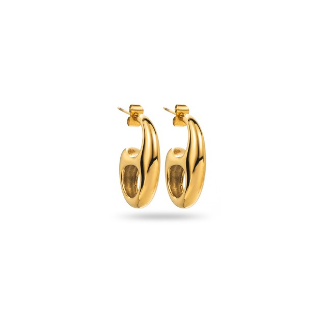Open Cocoa Bean Studs Earrings Color:Gold