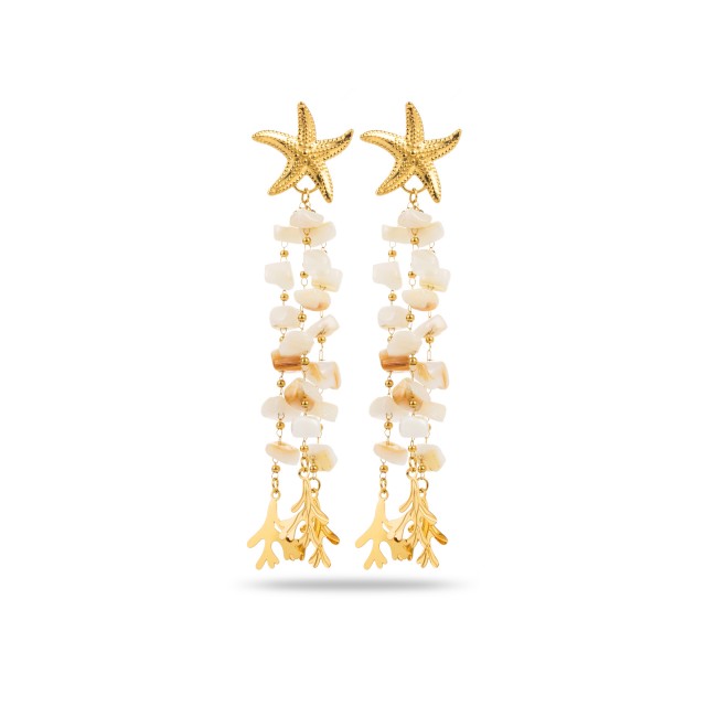Natural Stones and Star Multi Chain Earrings Stone:White Agate