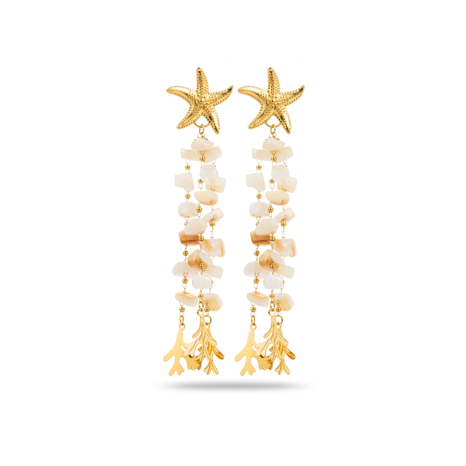 Natural Stones and Star Multi Chain Earrings Stone:White Agate
