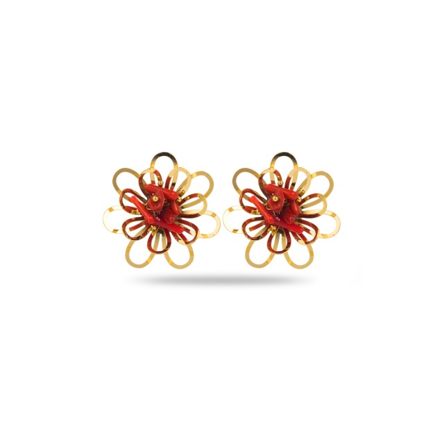 Laser-cut Flower and Stone Heart Earrings Color:Red