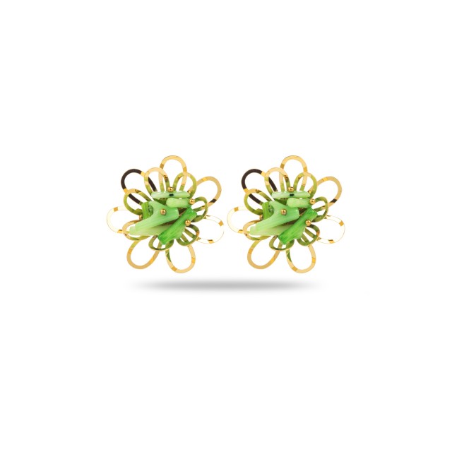 Boucles d'Oreilles Fleurs avec Découpe Laser et Coeur de Pierres Couleur:Vert