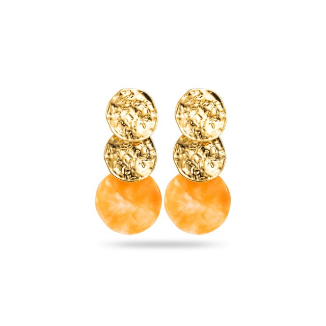 Boucles d'Oreilles Triple Cercles Martelés et Colorés Couleur:Orange