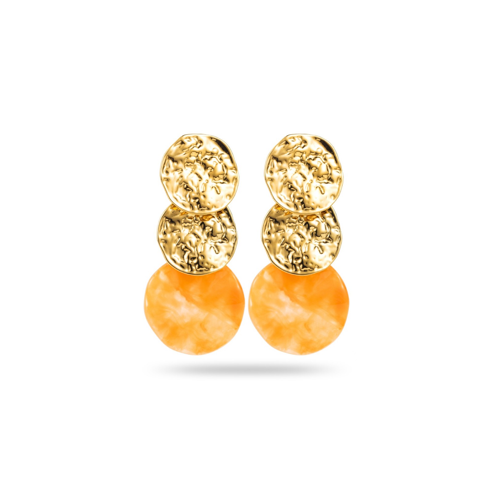 Boucles d'Oreilles Triple Cercles Martelés et Colorés Couleur:Orange