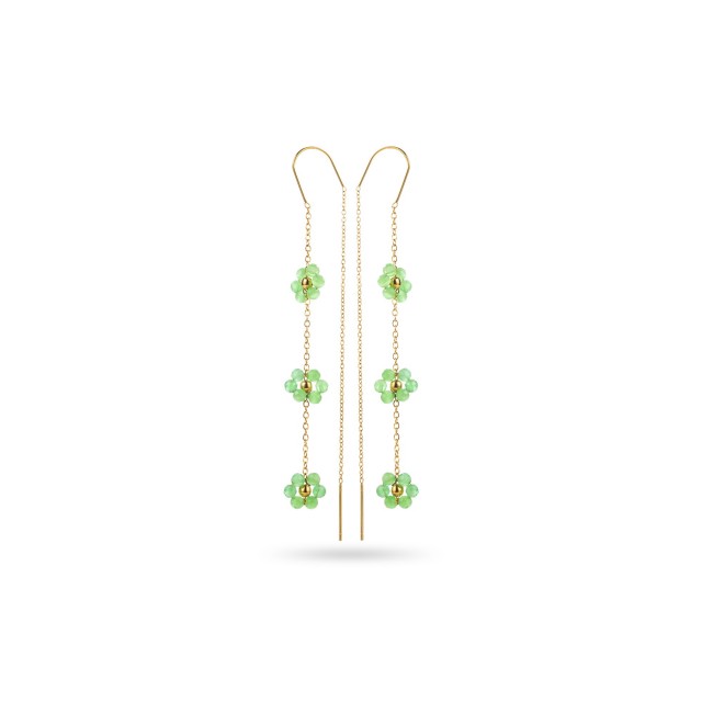 Boucles d'Oreilles Double Pendant Perles en Fleur Couleur:Vert