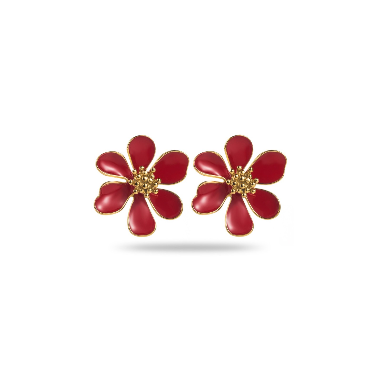 Boucles d'Oreilles Fleurs à Six Pétales Colorées Couleur:Rouge