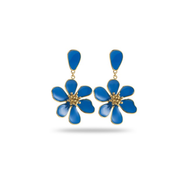 Six Colored Flower Petals Hanging Earrings Color:Blue