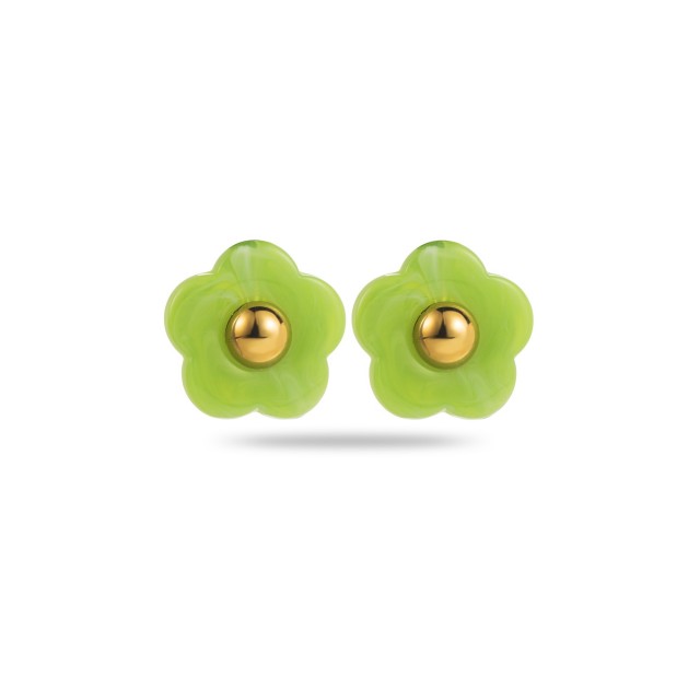 Boucles d'Oreilles Fleur Marbré avec Perle d'Acier Couleur:Vert Pomme