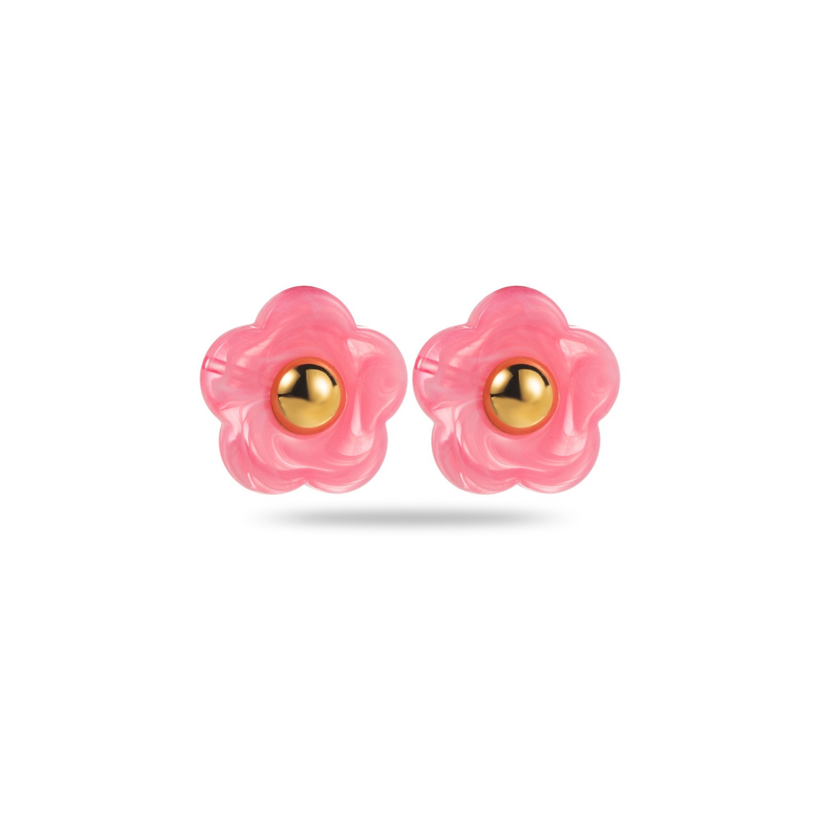 Boucles d'Oreilles Fleur Marbré avec Perle d'Acier Couleur:Rose