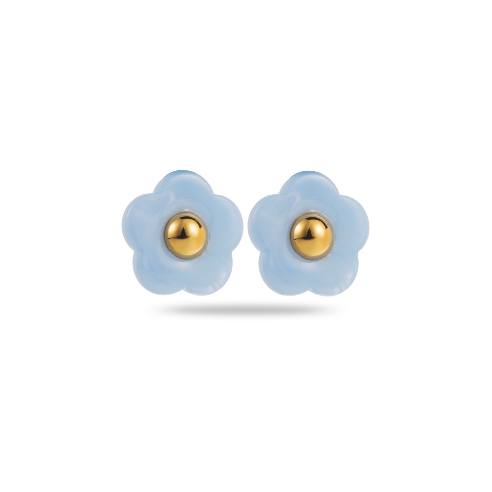 Boucles d'Oreilles Fleur Marbré avec Perle d'Acier Couleur:Bleu Baby