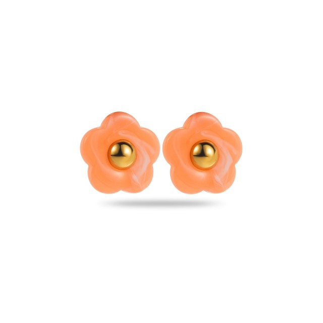 Boucles d'Oreilles Fleur Marbré avec Perle d'Acier Couleur:Orange