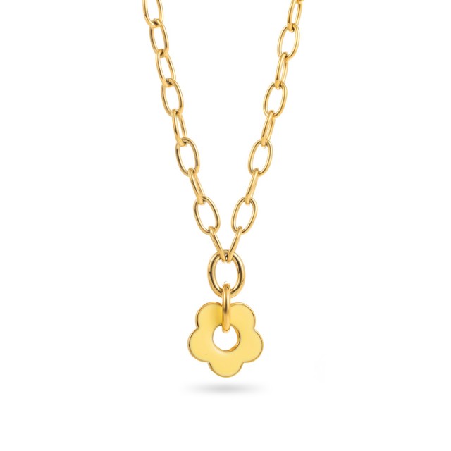 Chain Necklace with Colorful Minimalist Flower Pendant Color:Yellow