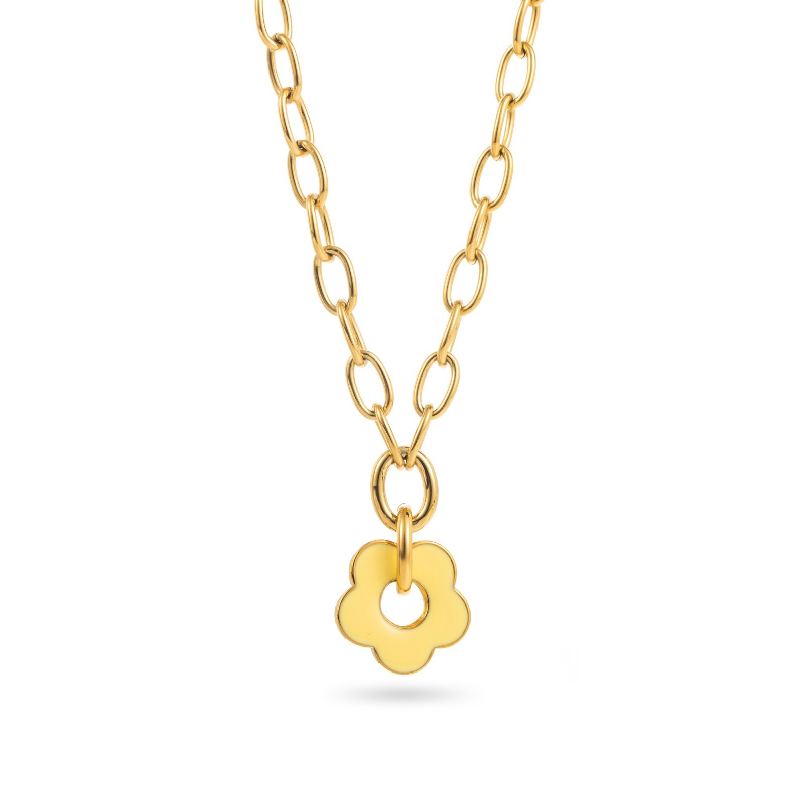 Chain Necklace with Colorful Minimalist Flower Pendant Color:Yellow