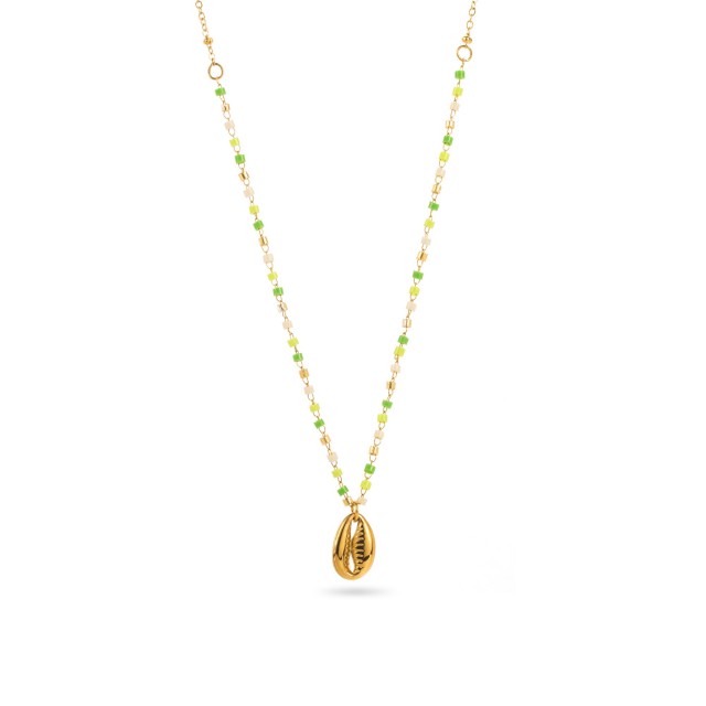 Collier de Perles Heishi Colorées avec Pendentif Caurie Couleur:Vert Pomme