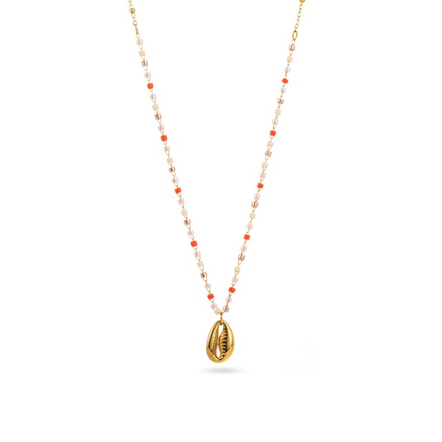 Collier de Perles Heishi Colorées avec Pendentif Caurie Couleur:Rouge