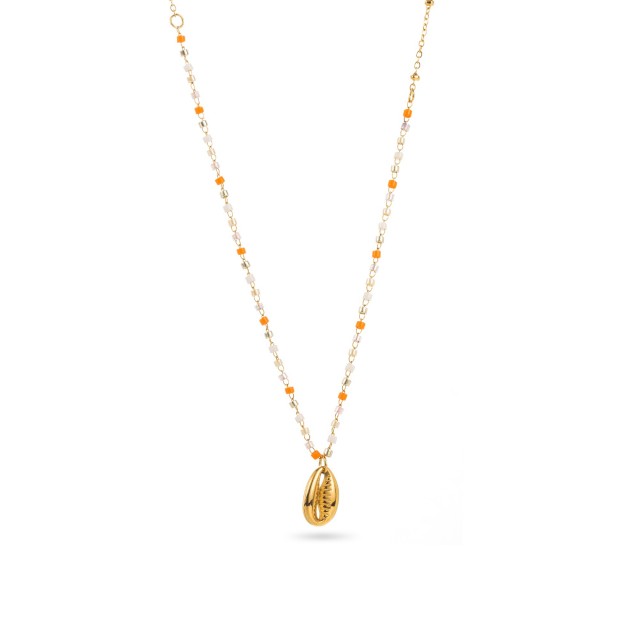 Collier de Perles Heishi Colorées avec Pendentif Caurie Couleur:Orange