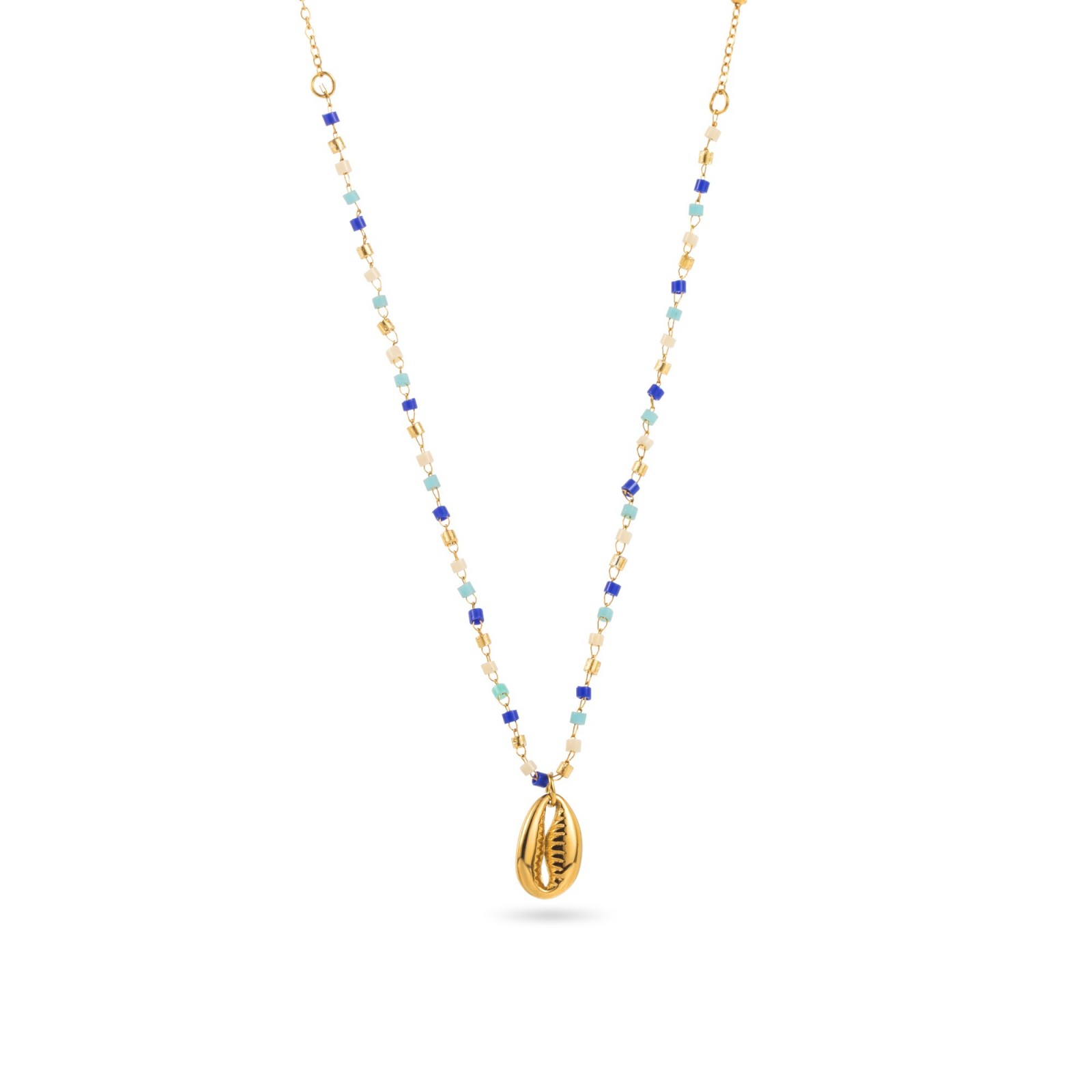 Collier de Perles Heishi Colorées avec Pendentif Caurie Couleur:Bleu Royal