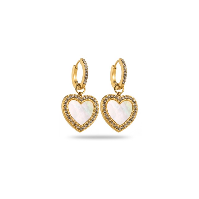 Mini Hoops Earrings with Rhinestone Heart Color:Gold