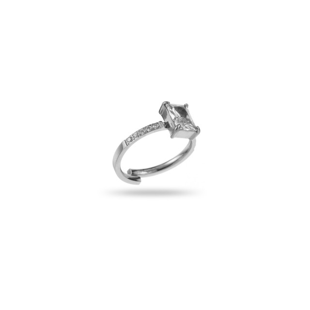 Solitaire Rectangle Rhinestone Ring with Surface Prong Setting Color:Silver