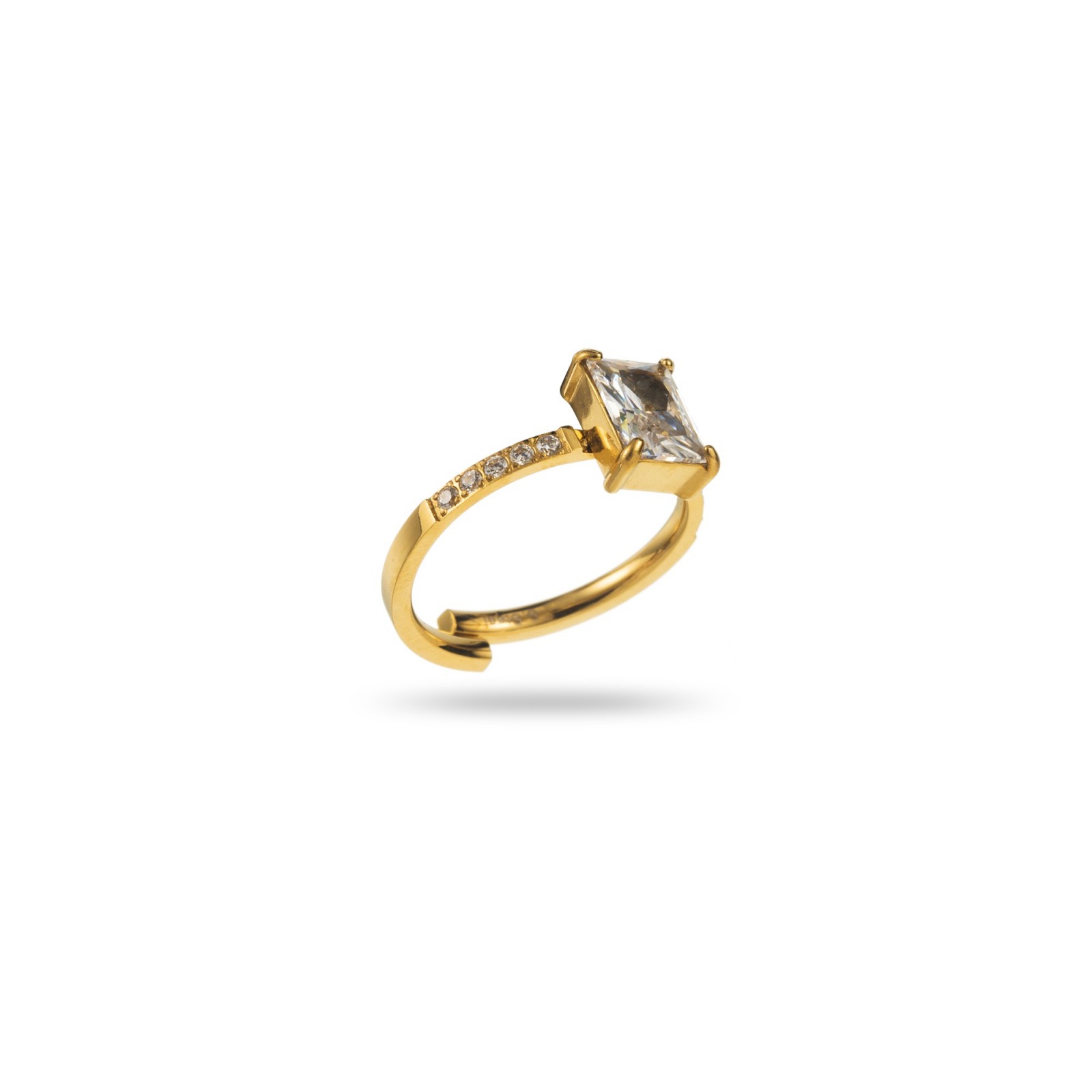 Solitaire Rectangle Rhinestone Ring with Surface Prong Setting Color:Gold