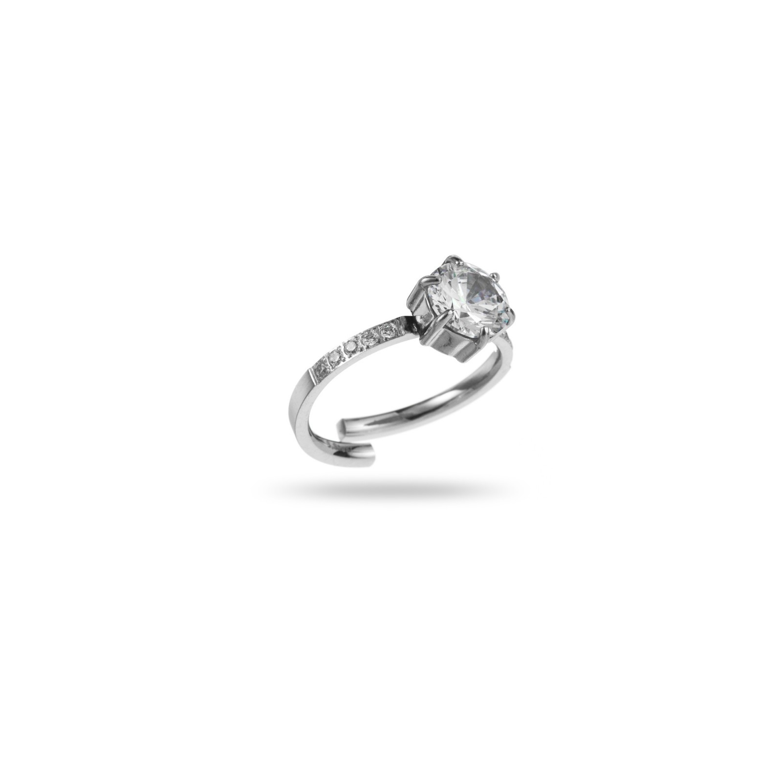 Solitaire Round Rhinestone Ring with Surface Prong Setting Color:Silver