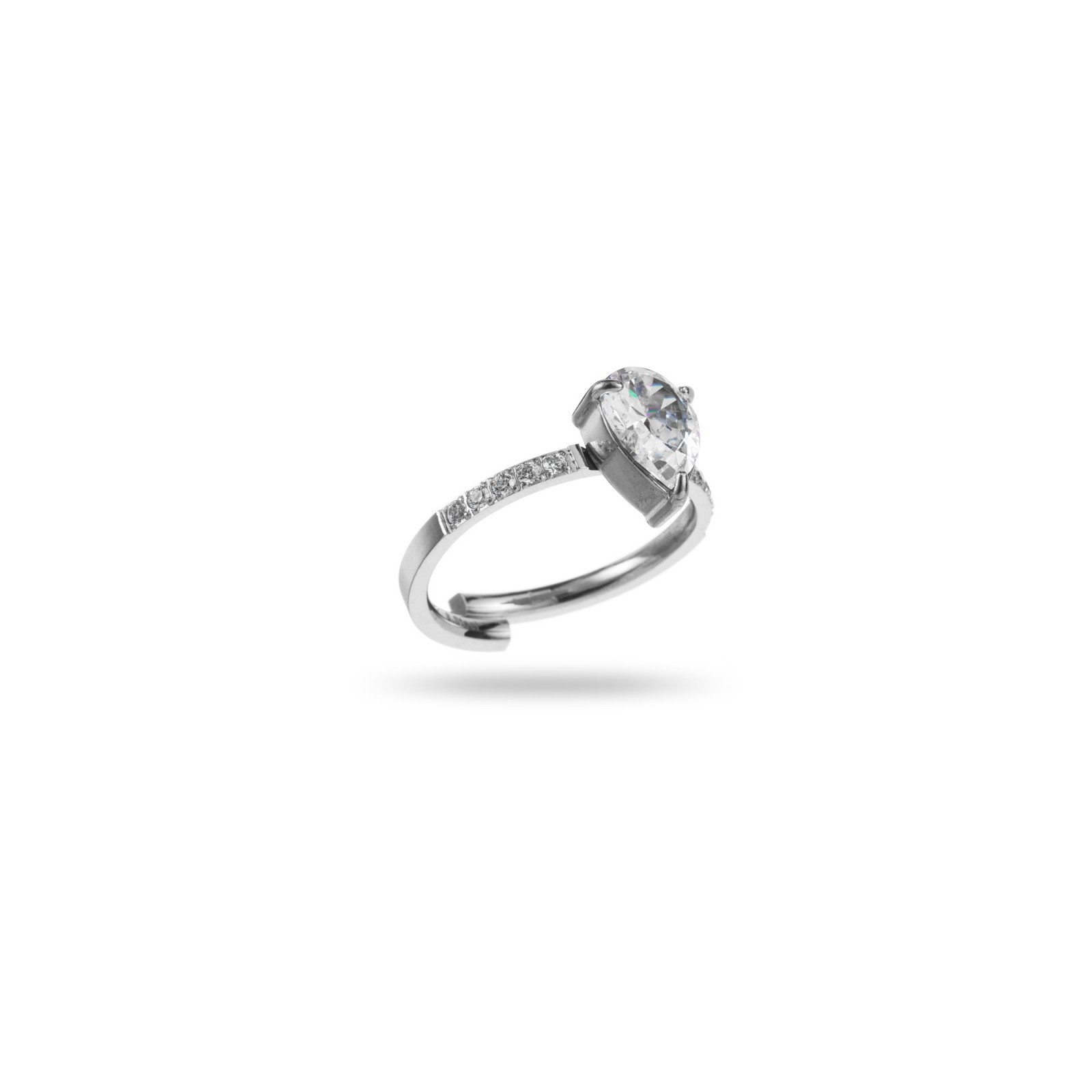 Solitaire Drop Rhinestone Ring with Surface Prong Setting Color:Silver