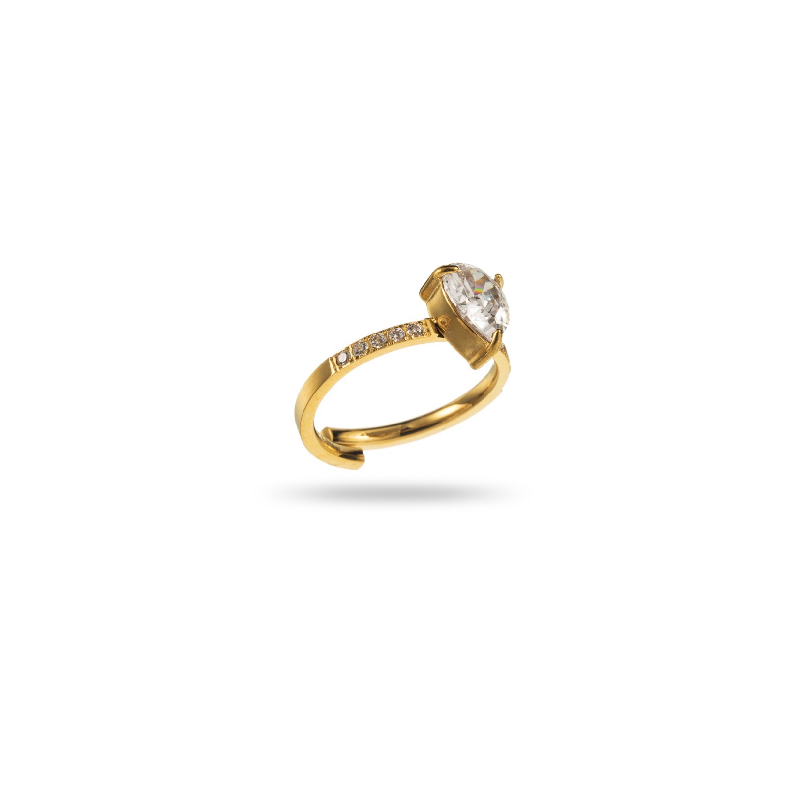 Solitaire Drop Rhinestone Ring with Surface Prong Setting Color:Gold