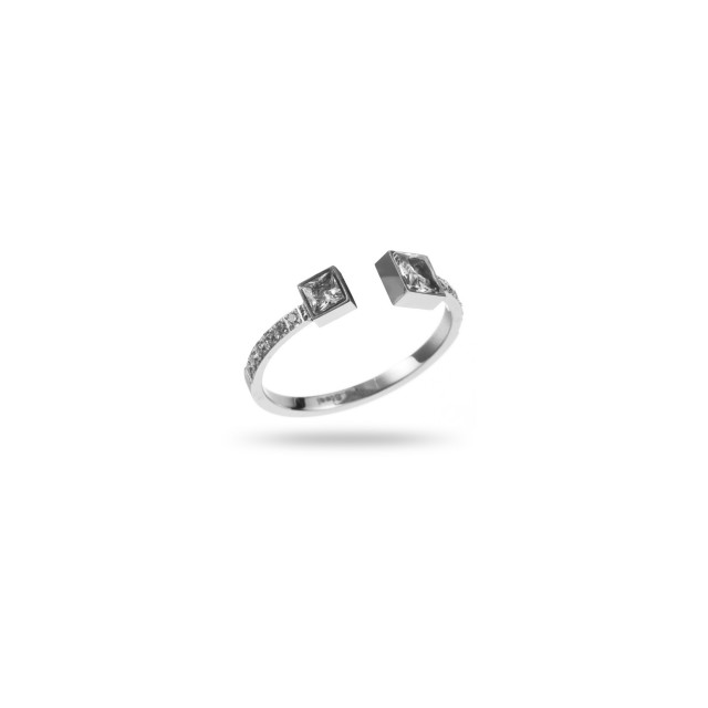 Pavé Open Ring with Double Strass Square Color:Silver
