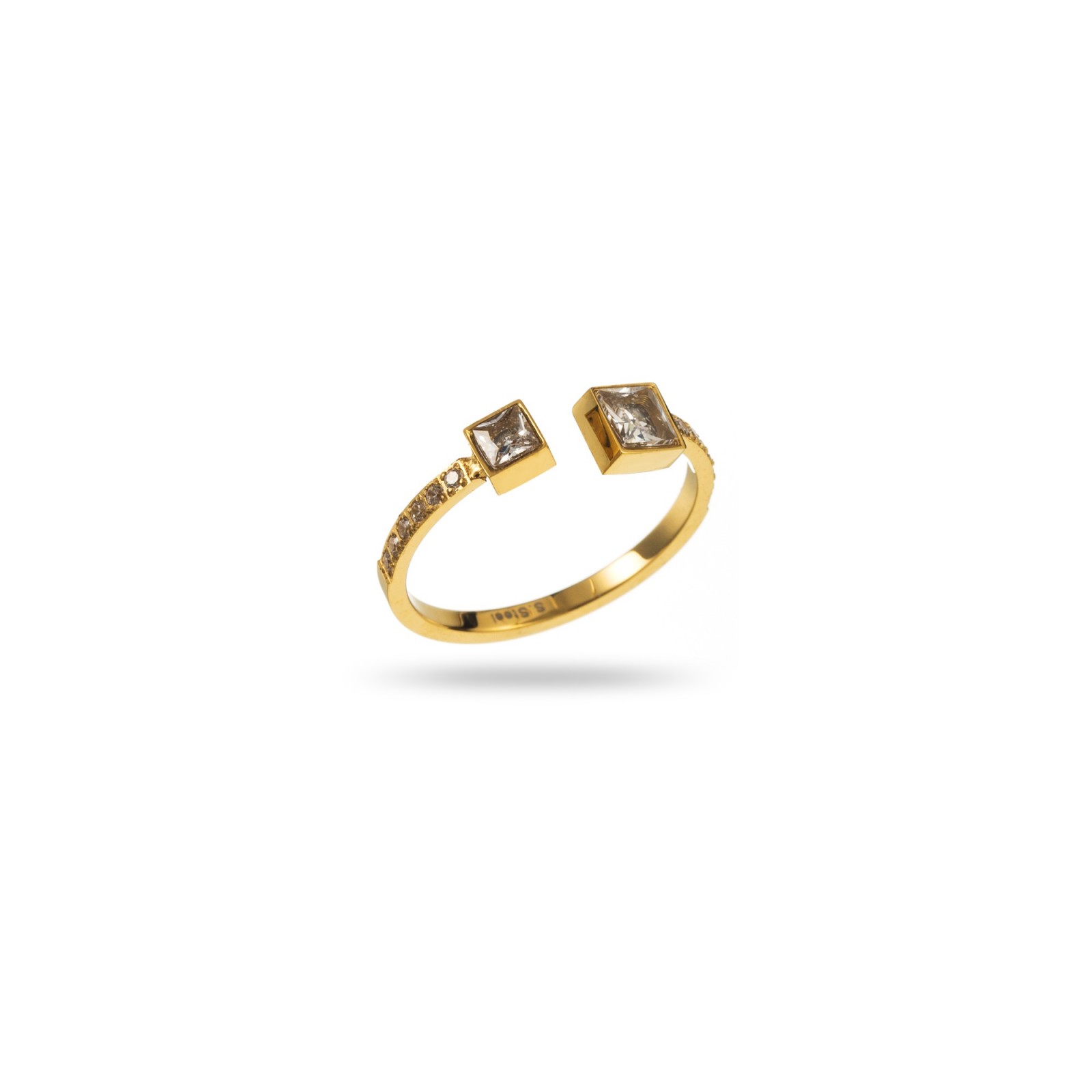 Pavé Open Ring with Double Strass Square Color:Gold