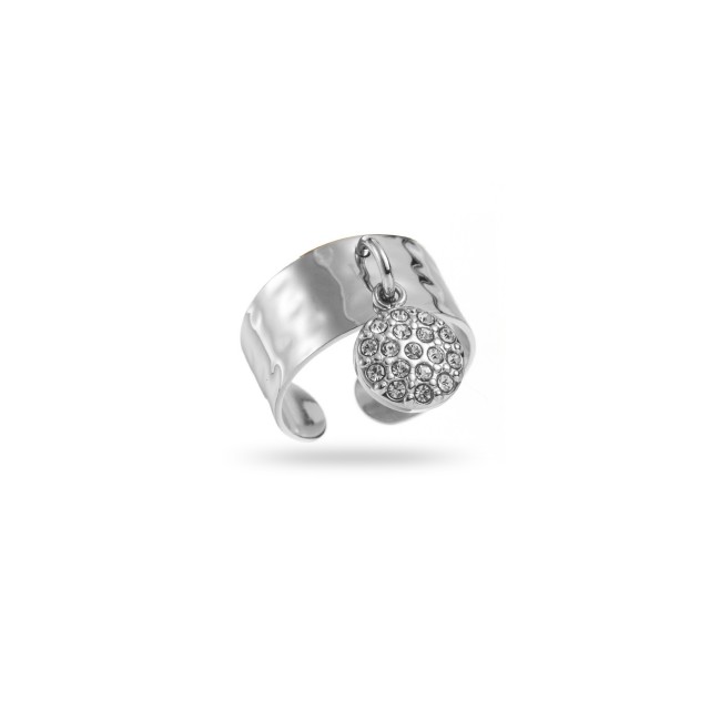 Hammered Charm Ring with Round Rhinestone Pendant Color:Silver