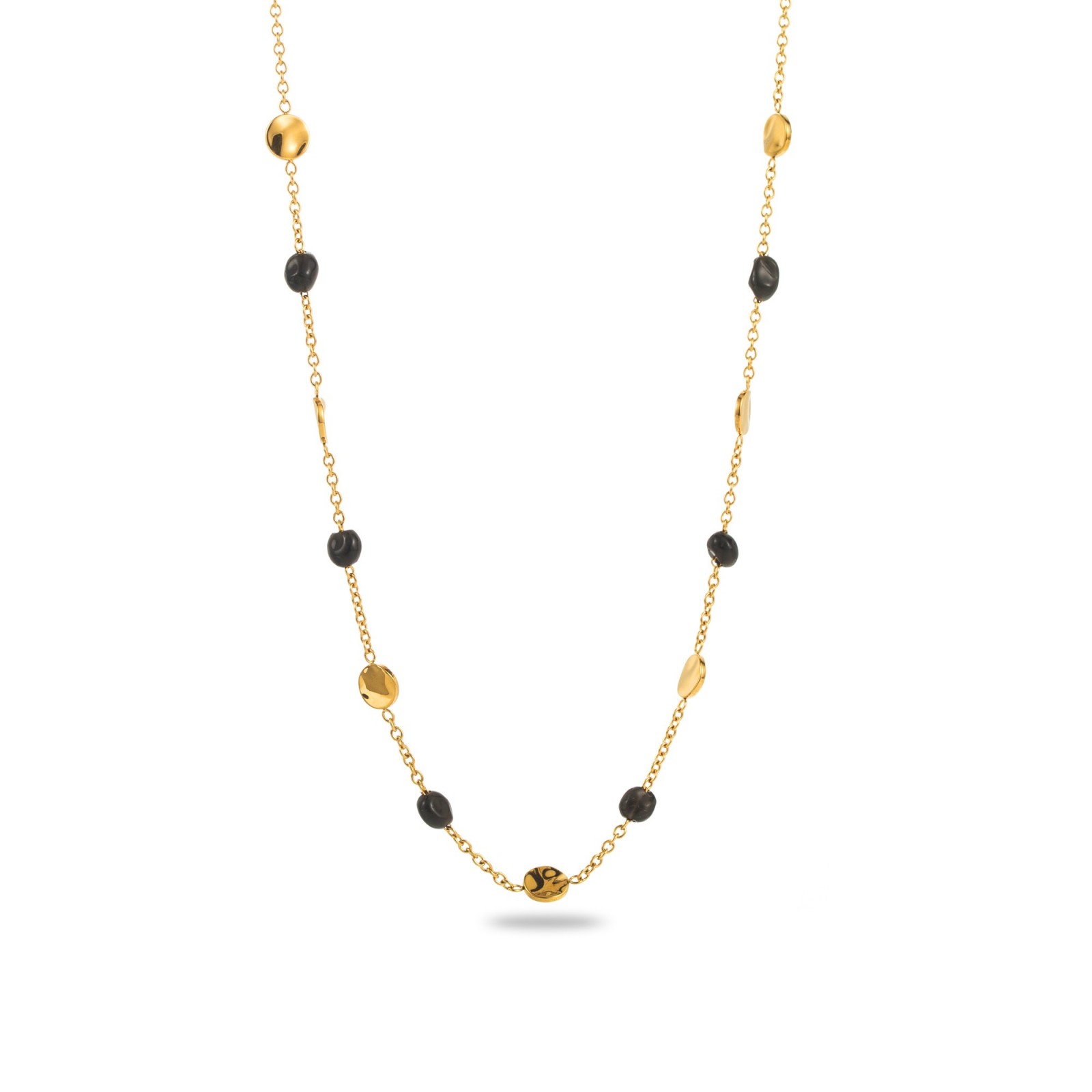 Fine Stone Beads and Hammered Mini Tassels Necklace Stone:Onyx