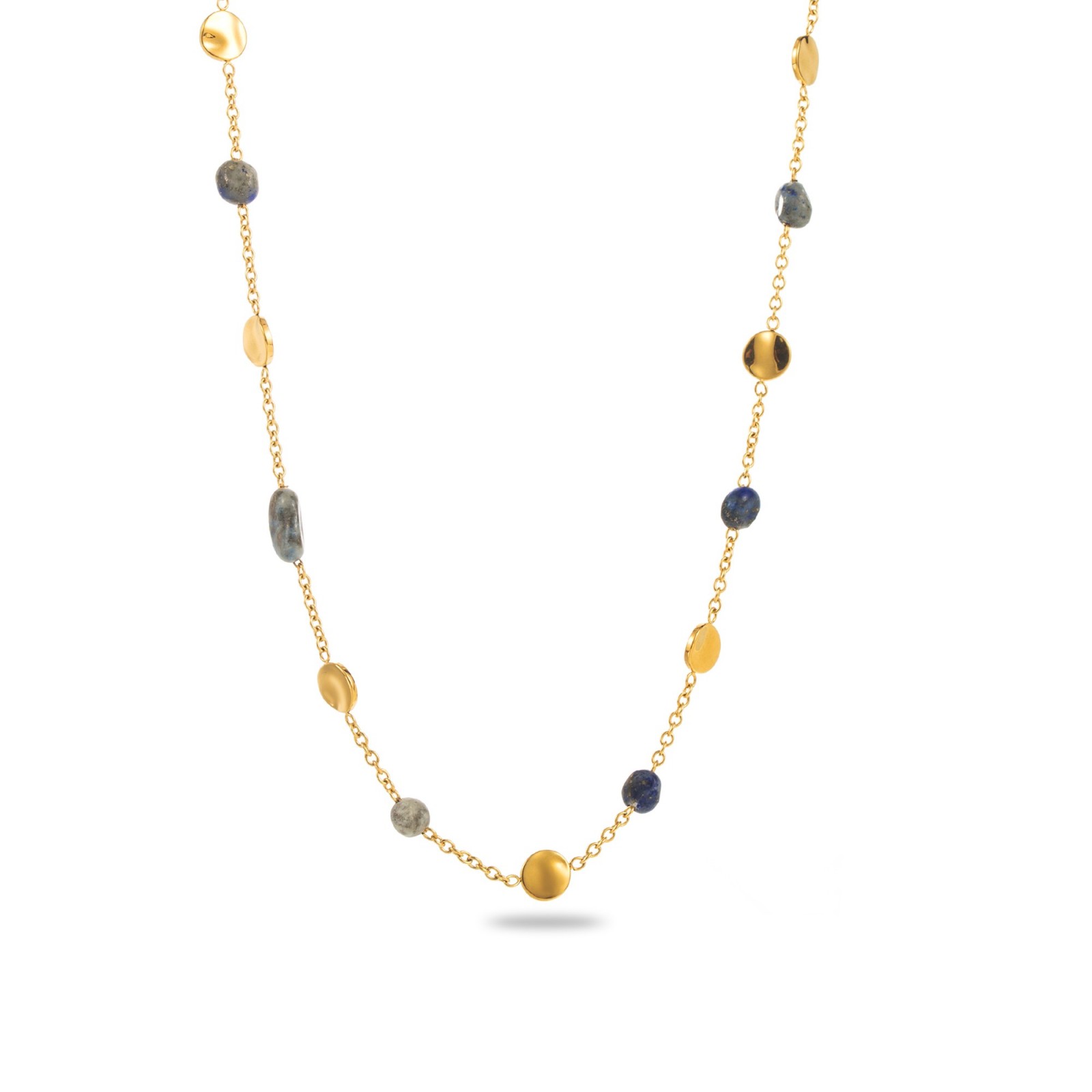 Fine Stone Beads and Hammered Mini Tassels Necklace Stone:Lapis Lazuli