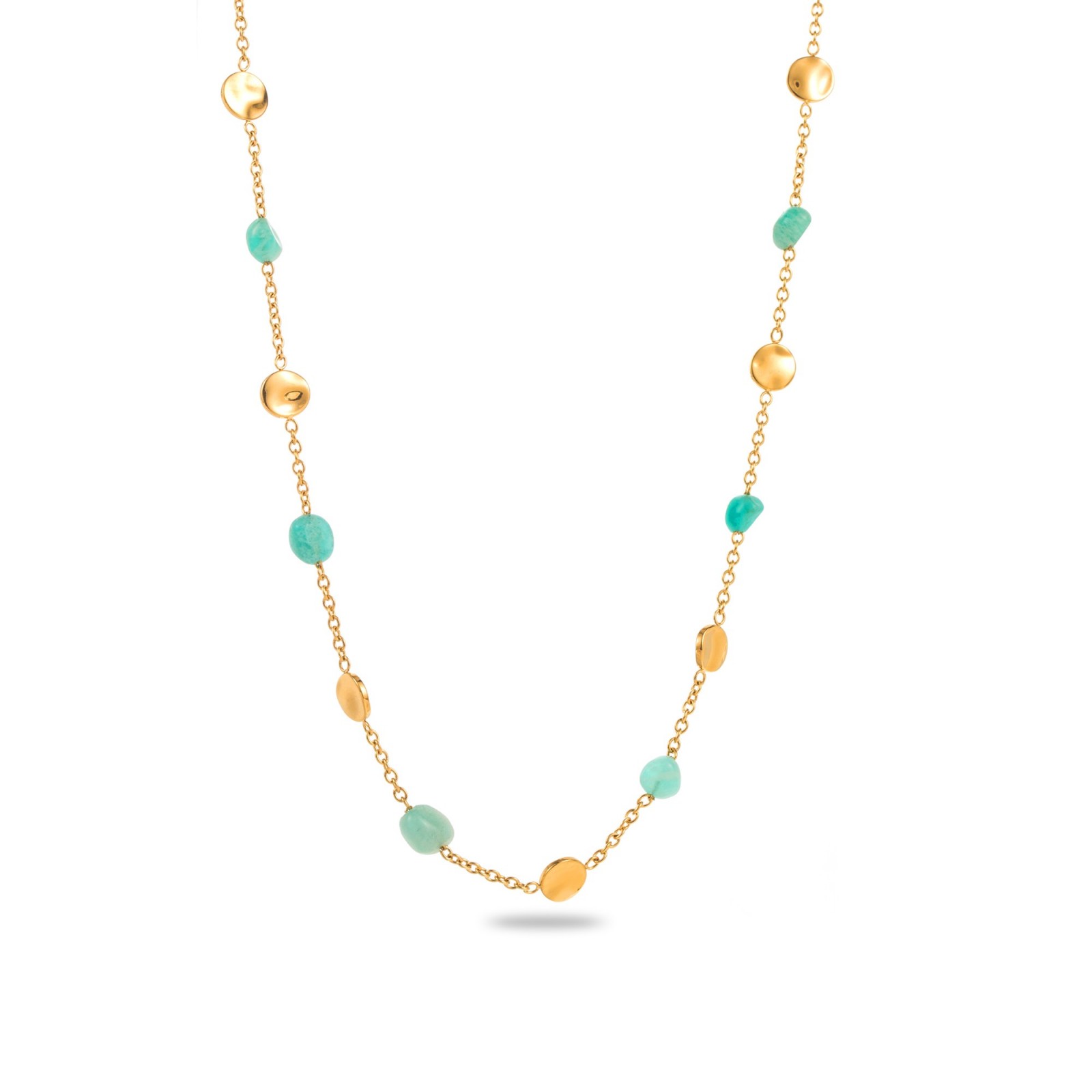 Fine Stone Beads and Hammered Mini Tassels Necklace Stone:Amazonite