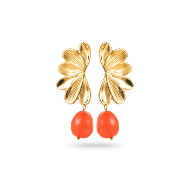 Boucles d'Oreilles Demi Fleur avec Perle Colorée Couleur:Orange