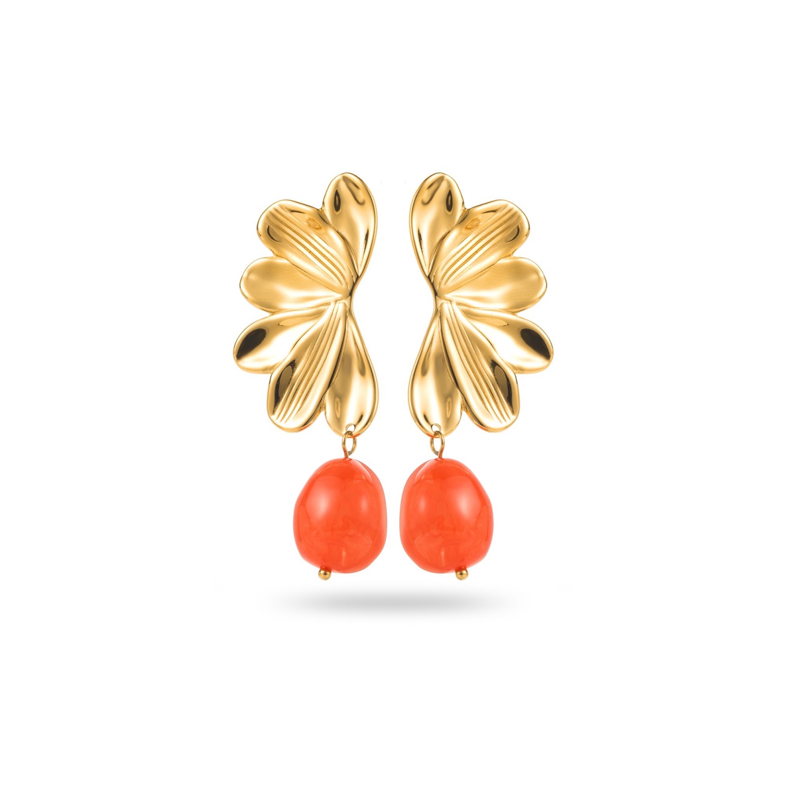 Boucles d'Oreilles Demi Fleur avec Perle Colorée Couleur:Orange
