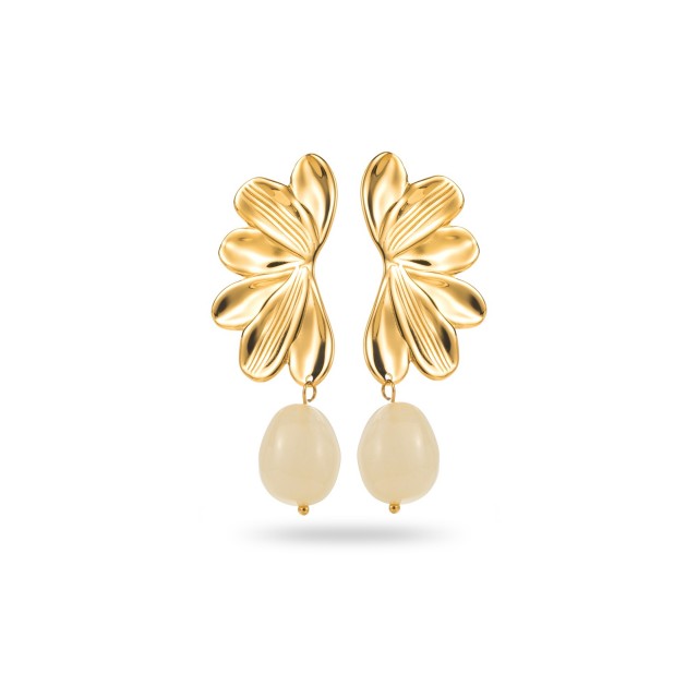 Half Flower Earrings with Colored Pearl Color:White