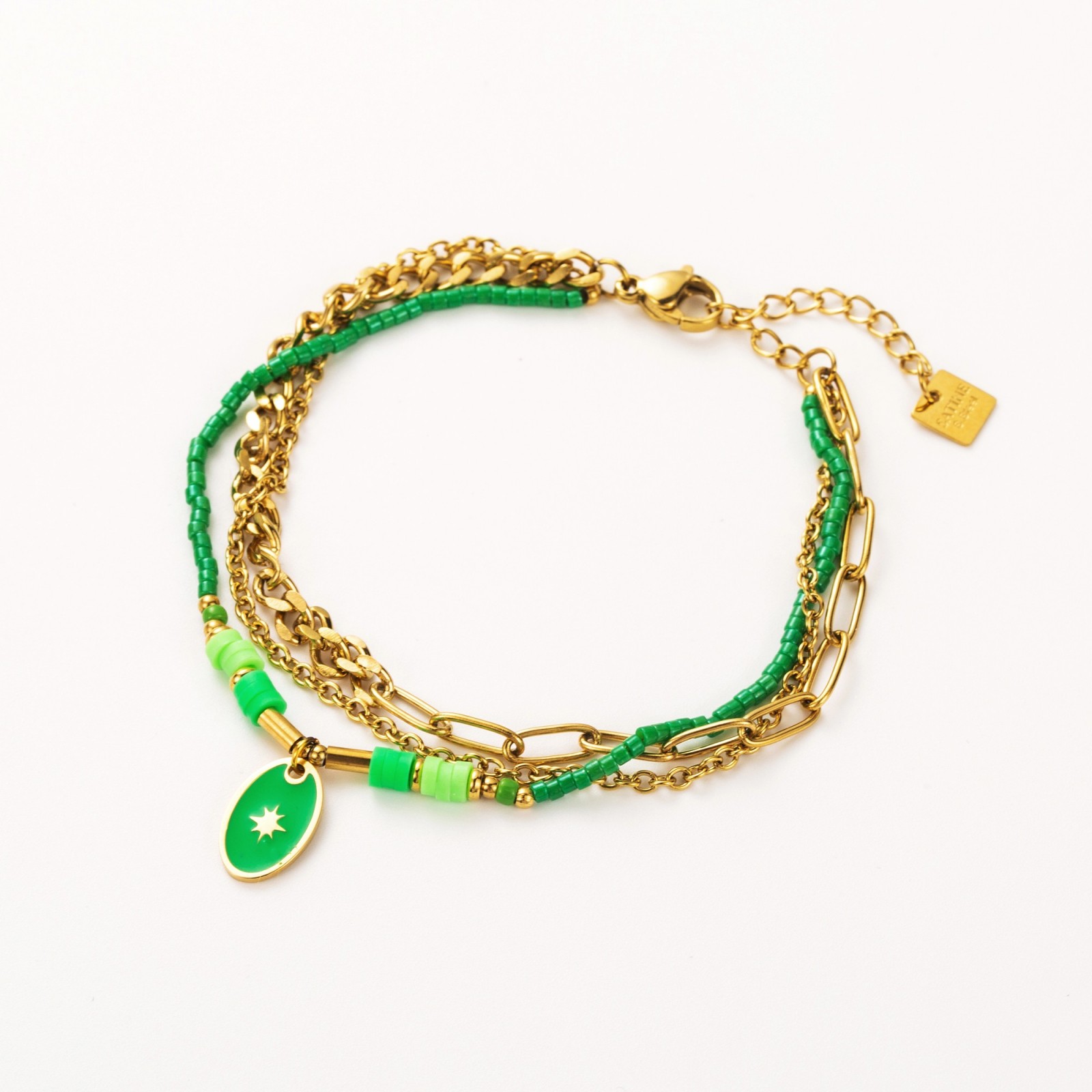 Bracelet Multi-Rang Perles Heishi et Pendentif Médaillon Coloré Couleur:Vert
