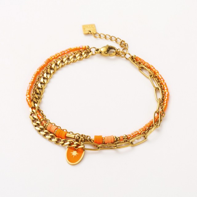 Bracelet Multi-Rang Perles Heishi et Pendentif Médaillon Coloré Couleur:Orange