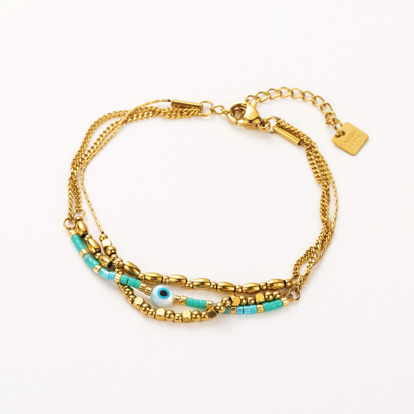 Bracelet Multi-Rang Fin avec Perles Heishi et Pendentif Oeil Couleur:Bleu