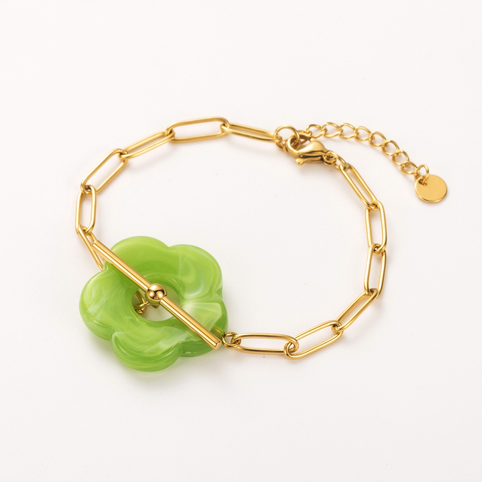 Bracelet Maille avec Pendentif Fleur en Cabillot Couleur:Vert Pomme