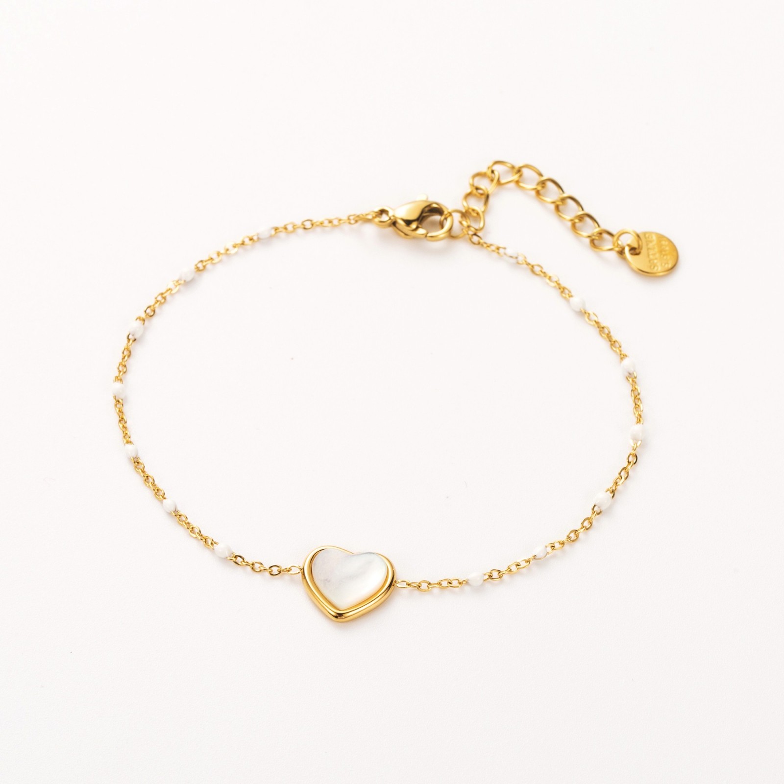 Bracelet Pendentif Coeur de Pierre à Perles Pierre :Nacre